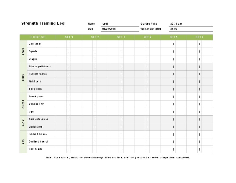 Strength Training Workout Log | PDF | Career & Growth | Wellness