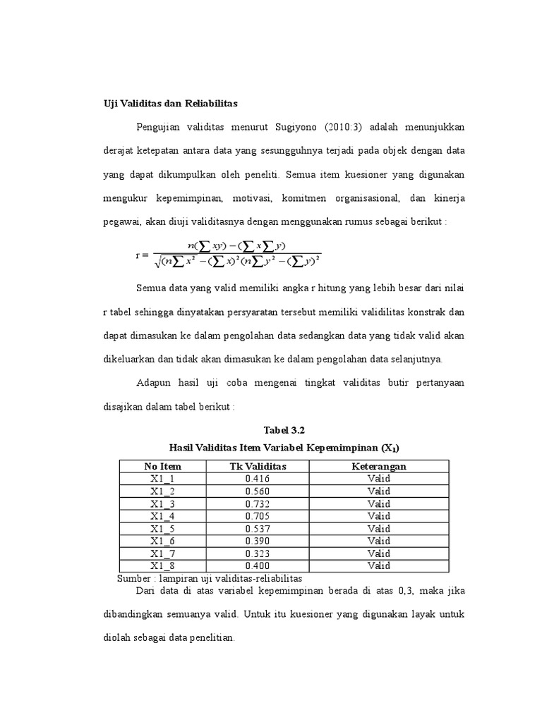 Uji Validitas Dan Reliabilitas Plus Hasilnya Di Atas 0 3 Dan 0 7