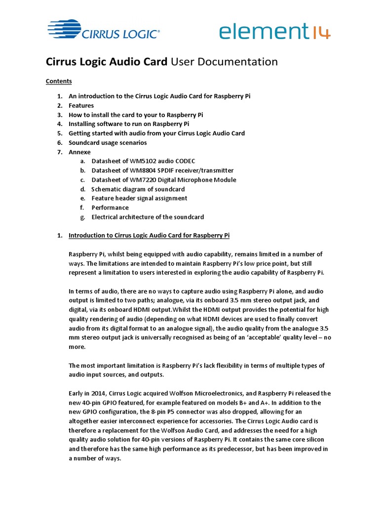 Cirrus Logic Audio Card For B+ and A+ Onwards V1.02 | PDF | Microphone ...