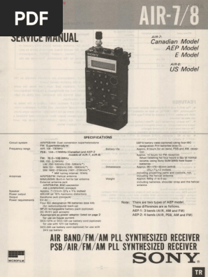 整備動作品　SONY AIR BAND ラジオ AIR-7 取説付（PDF) Sony Air7 and EL-7 Manuals Online | PDF