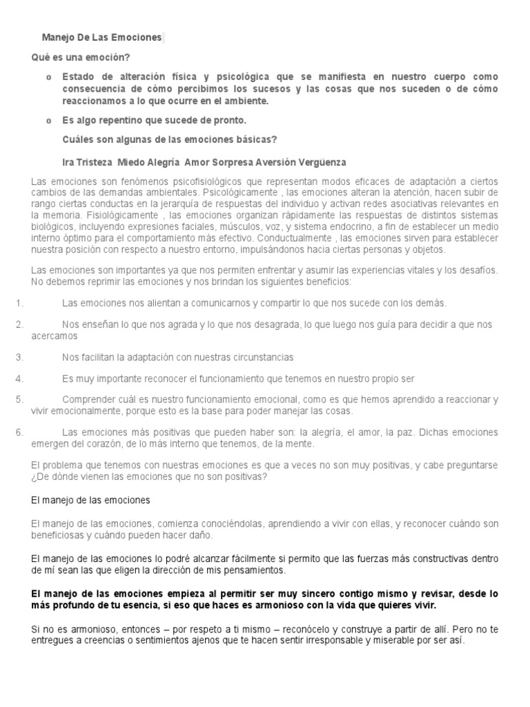 Manejo y Control de Emociones | PDF | Inteligencia emocional | Las ...