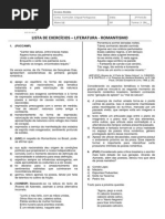 Testes de Literatura Romantismo Para Estudo