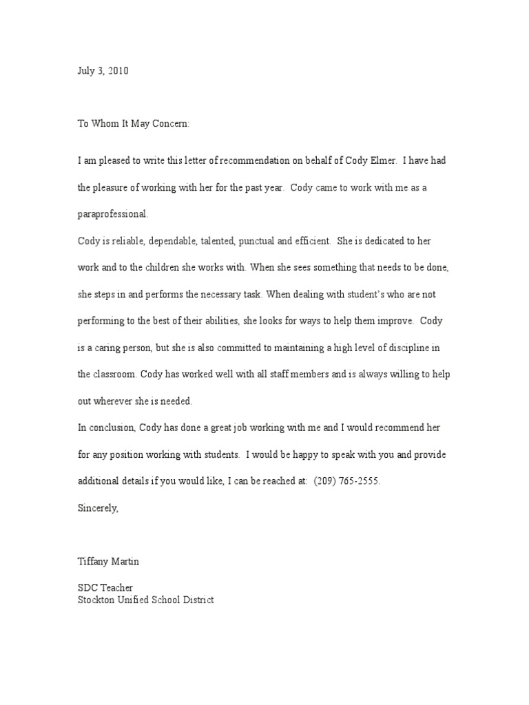 Recommendation for Cody Elmer | PDF