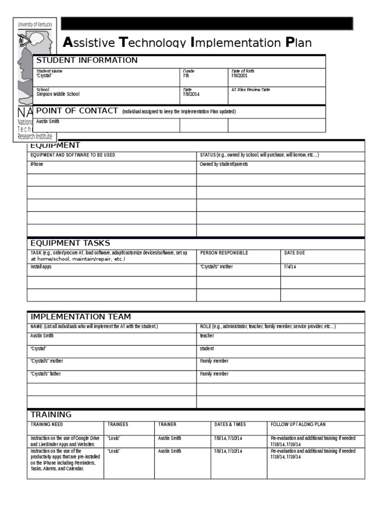 Assistive Tech Plan for Crystal | PDF | Individualized Education ...