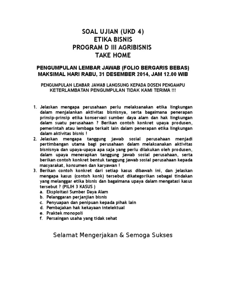 Soal Ujian Etika Bisnis Ukd 4