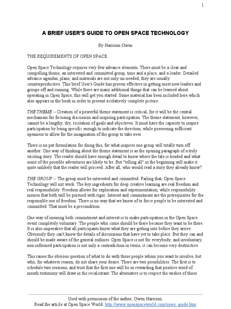 A Brief User's Guide To Open Space Technology by Harrison Owen | PDF ...