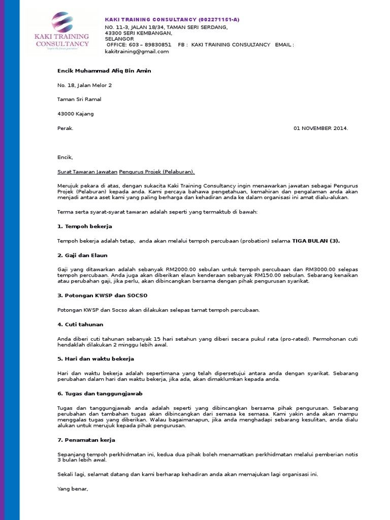 Surat Tawaran Kerja Pdf
