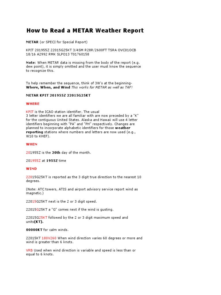 How To Read A Metar Weather Report | PDF | Branches Of Meteorology | Cloud