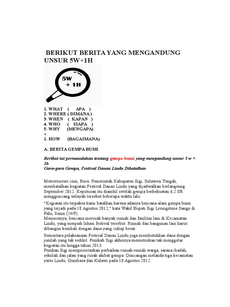 Contoh Berita Yang Mengandung Unsur 5w 1h - Contoh Resource