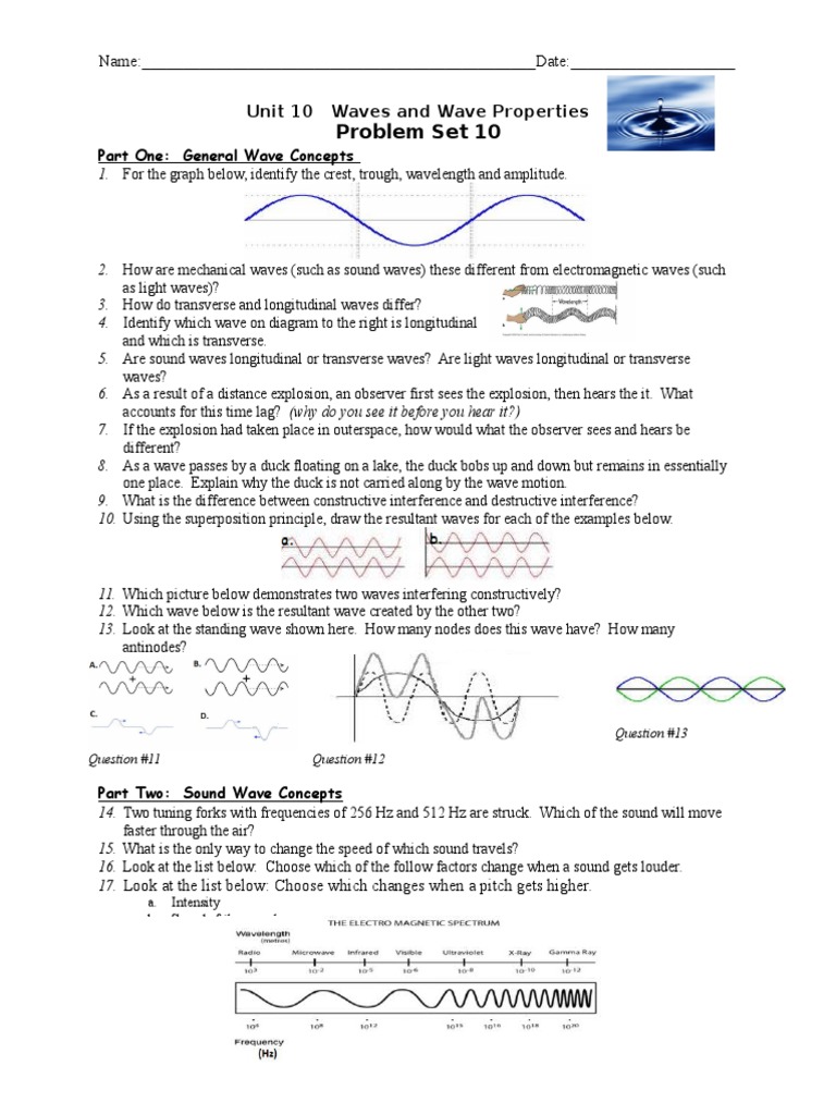 Waves and Wave Properties Problem Set | PDF | Waves | Electromagnetic ...