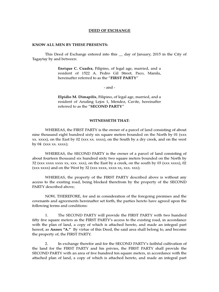 Deed of Exchange PDF Virtue Civil Law Law)