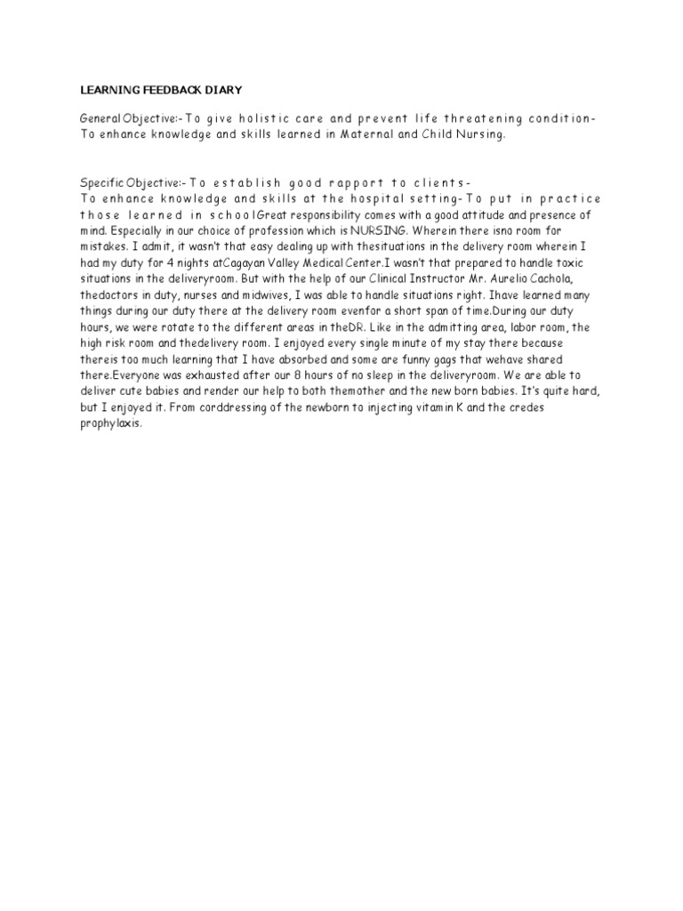Learning Feedback Diary in Nursing | PDF
