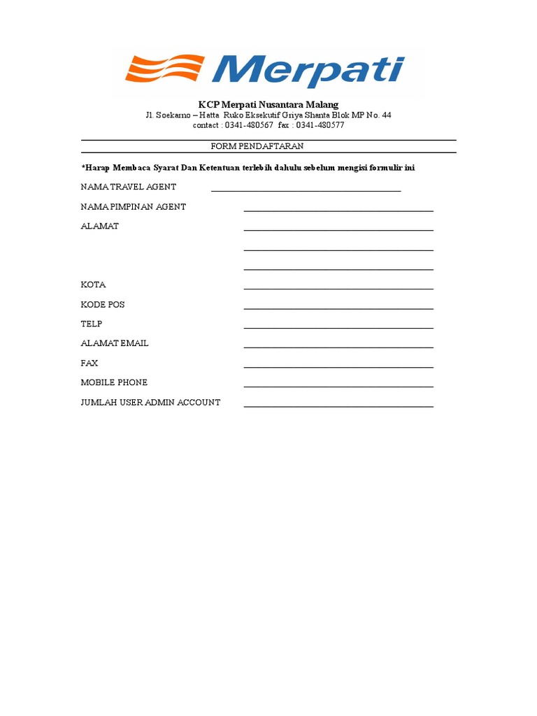Form Pendaftaran KCP Malang | PDF