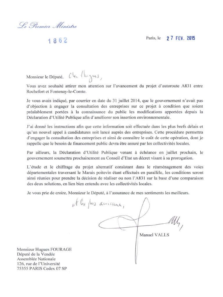 A831, La Lettre de Manuel Valls | PDF