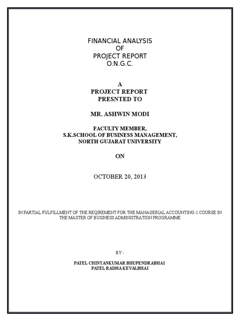 Financial Analysis OF Project Report O.N.G.C.: A Project Report ...