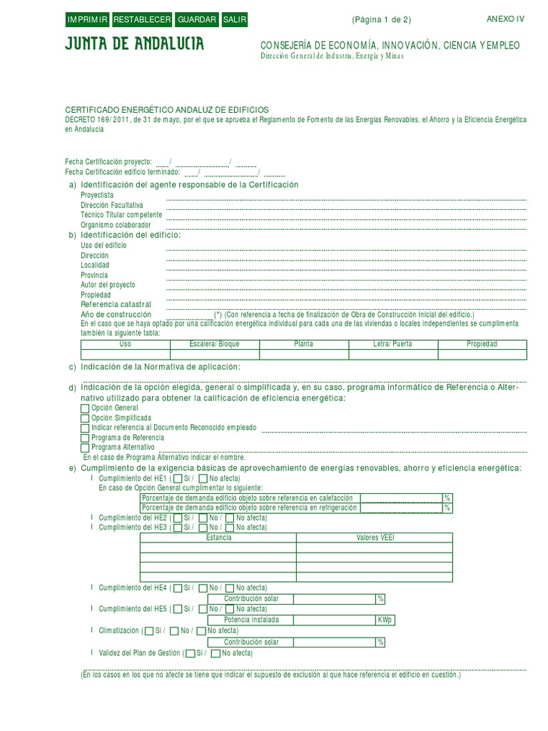 Certificado Energetico Andaluz De Proyecto De Edificacion 2023