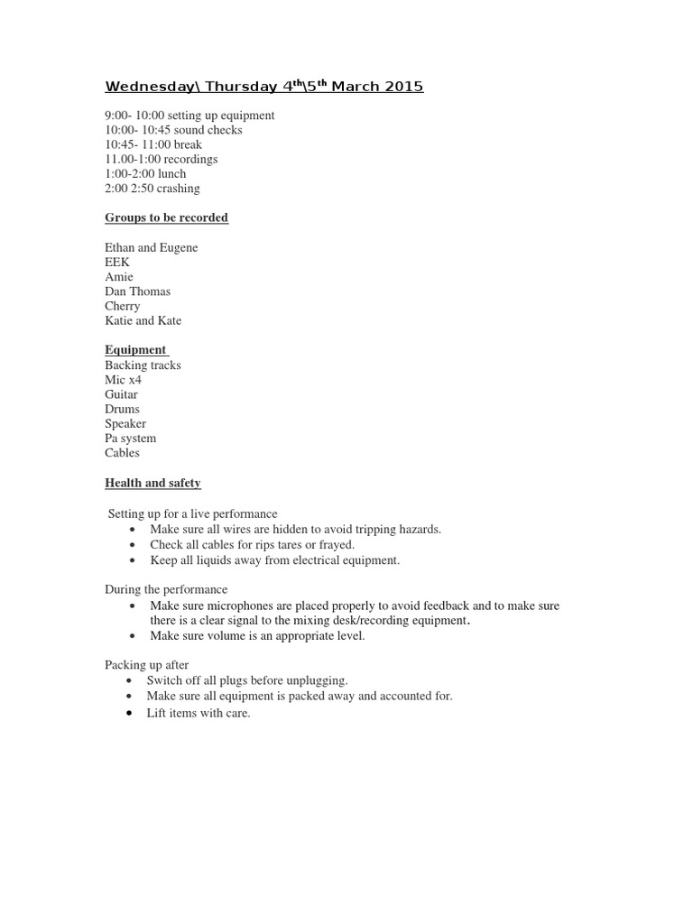 Live Performance Setup and Safety Guide | PDF