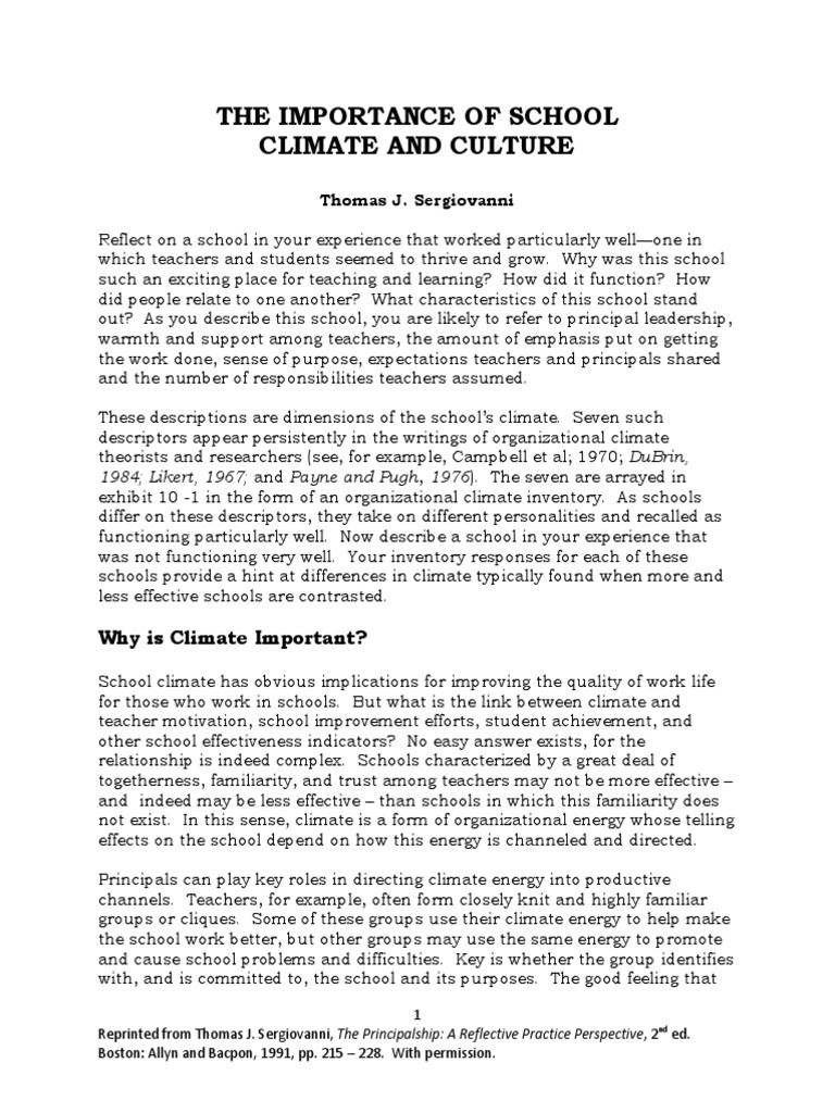 Importance of School Climate and Culture | PDF | Norm (Social) | Leadership