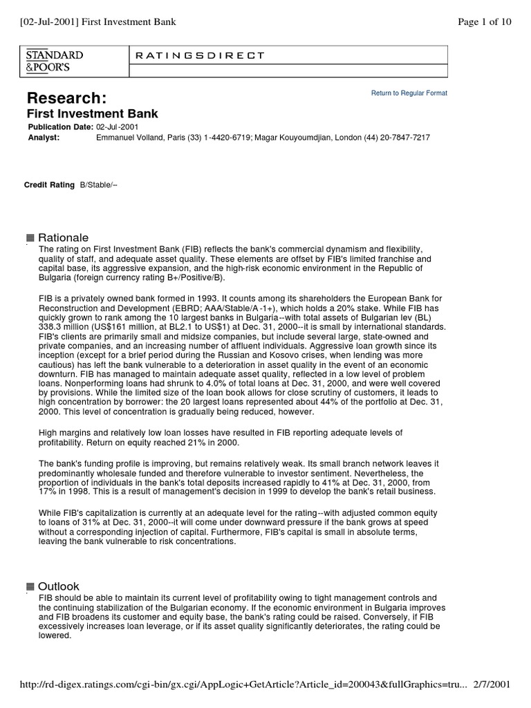 First Investment Bank - Bulgaria | PDF | Equity (Finance) | Banks