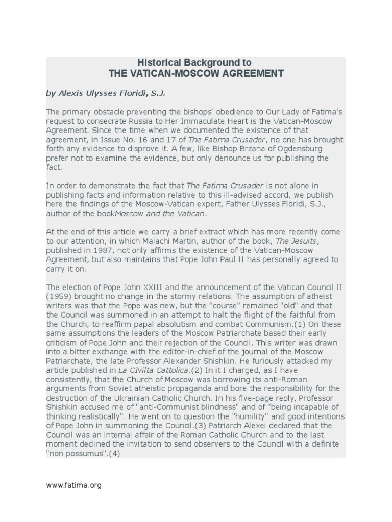 Historical Background To The Vatican-Moscow Agreement | PDF | Ecumenism ...