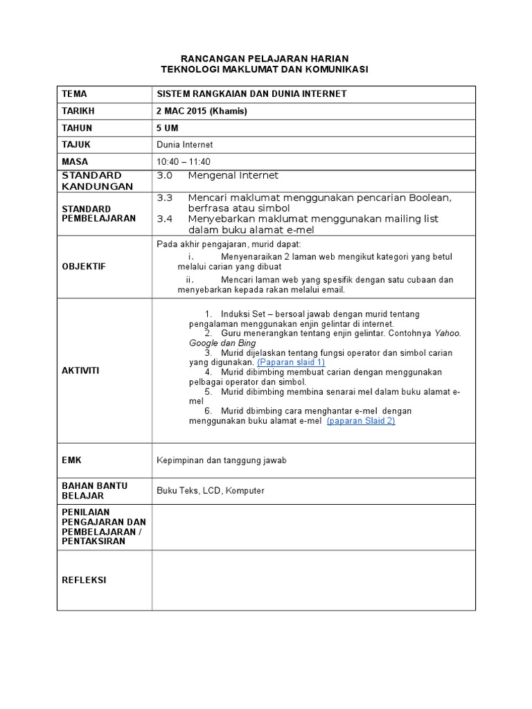 Contoh RPH TMK Tahun 5  PDF