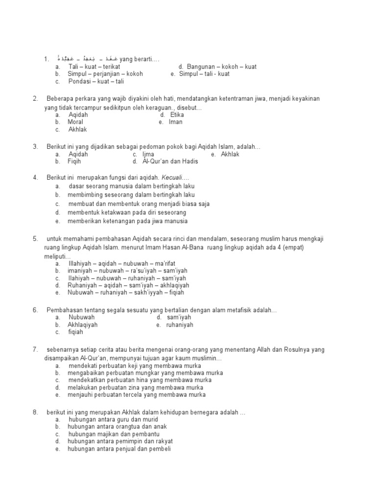 Contoh Soal Akidah Akhlak PDF