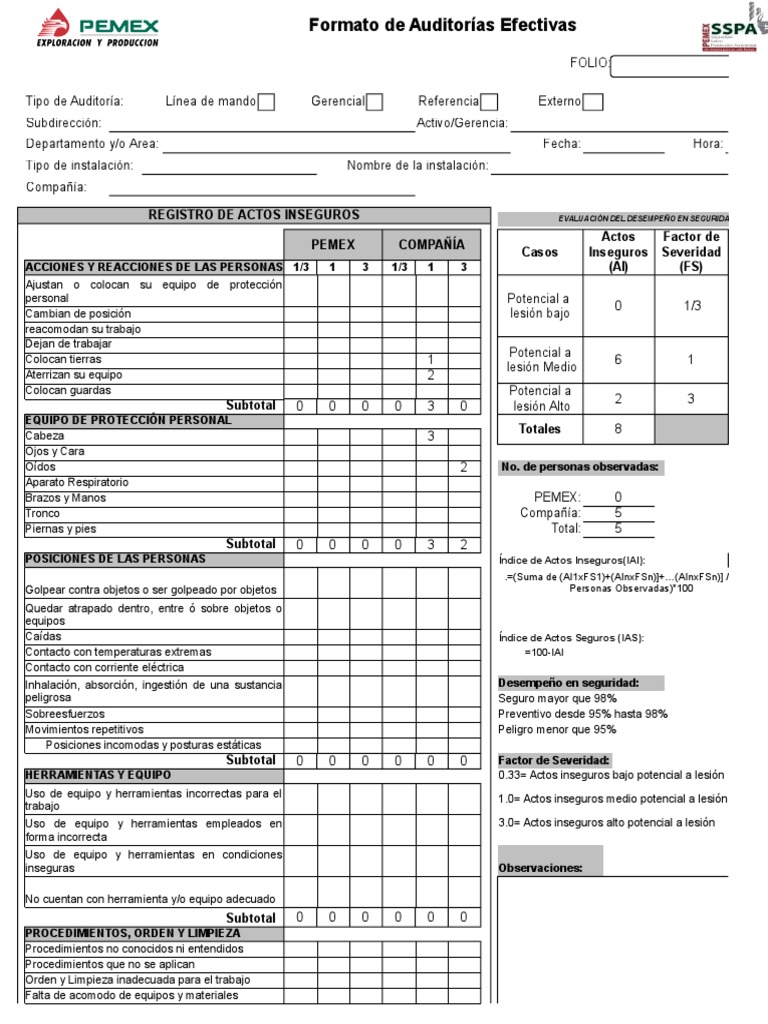 Formato de Auditorías Efectivas PEMEX | PDF | Salud y bienestar | Medicina