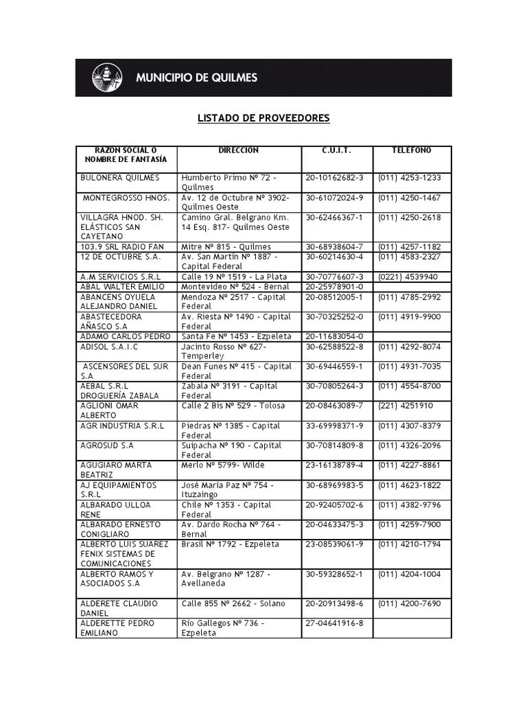 Listado de Proveedores PDF Buenos Aires Argentina