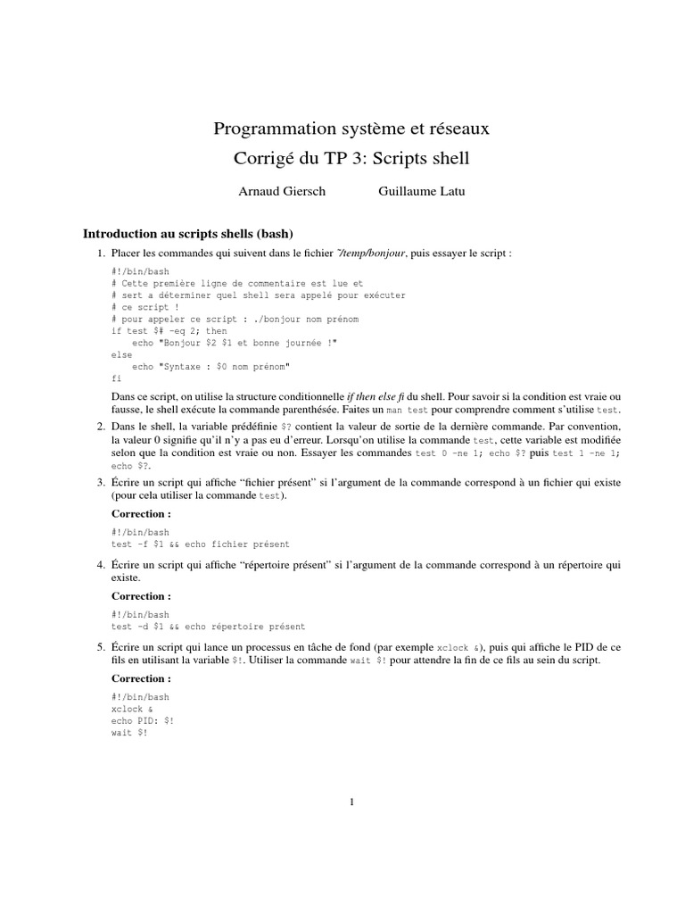 Scripts Shell : Guide et Corrections | PDF | Unix | Unix