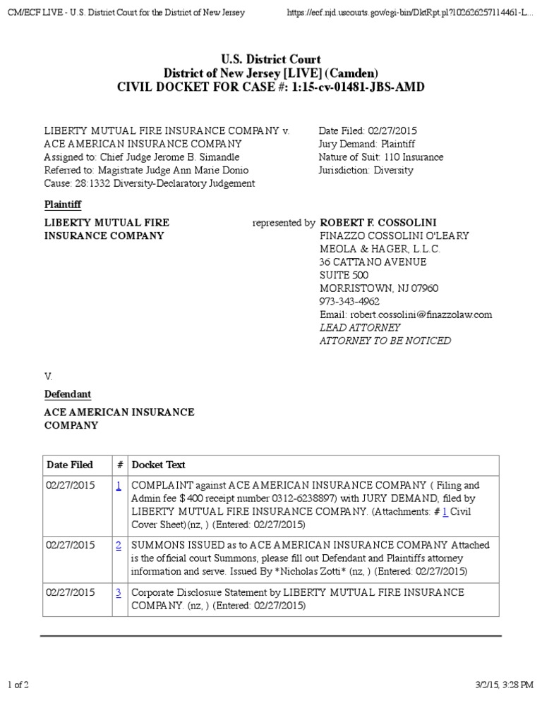 LIBERTY MUTUAL FIRE INSURANCE COMPANY v. ACE AMERICAN INSURANCE COMPANY