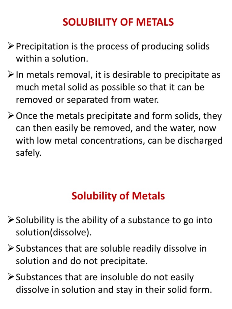 Metal Solubility Carbonate Solubility