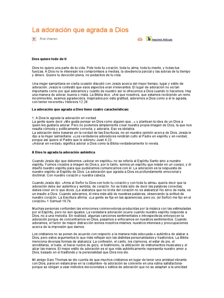 La Adoración Que Agrada A Dios | PDF | Dios | Alma