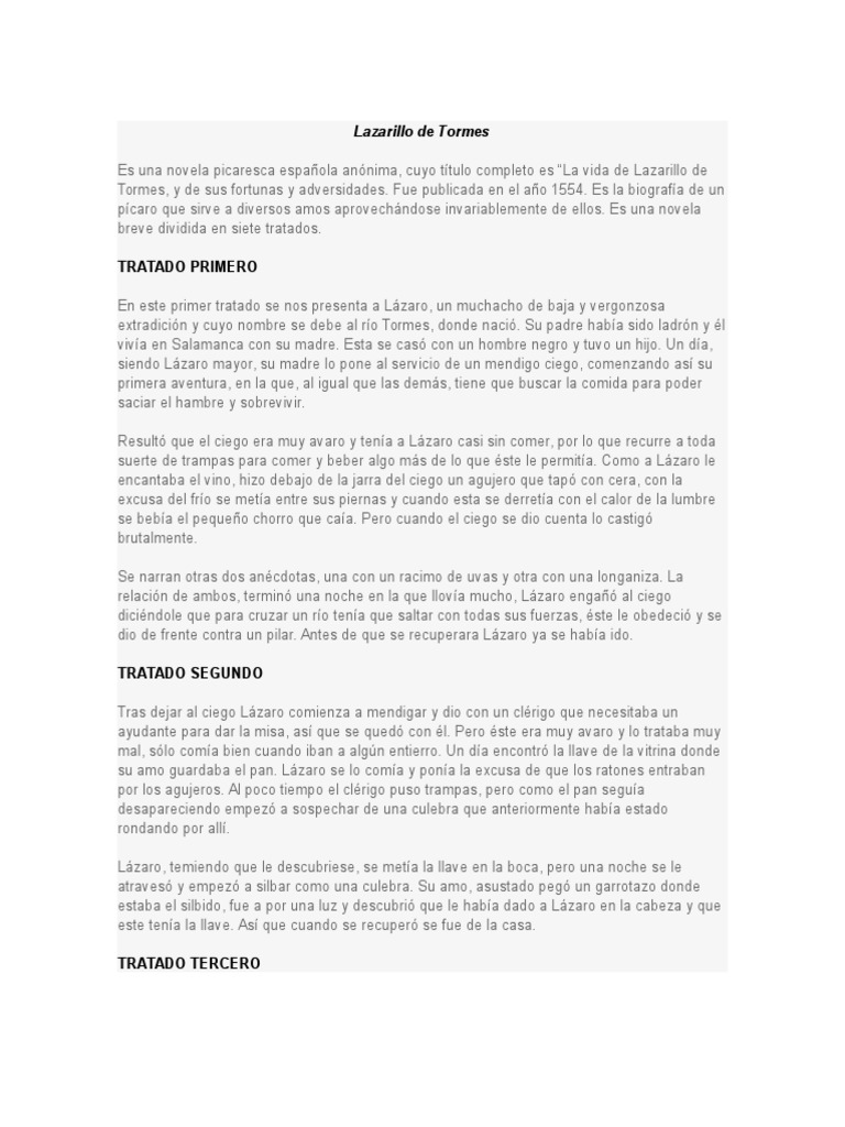 Resumen de Lazarillo de Tormes por Tratados | PDF