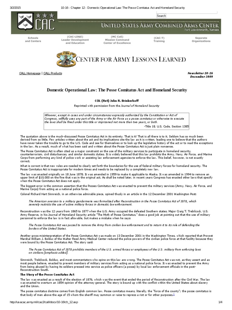 Domestic Operational Law_ the Posse Comitatus Act and Homeland Security