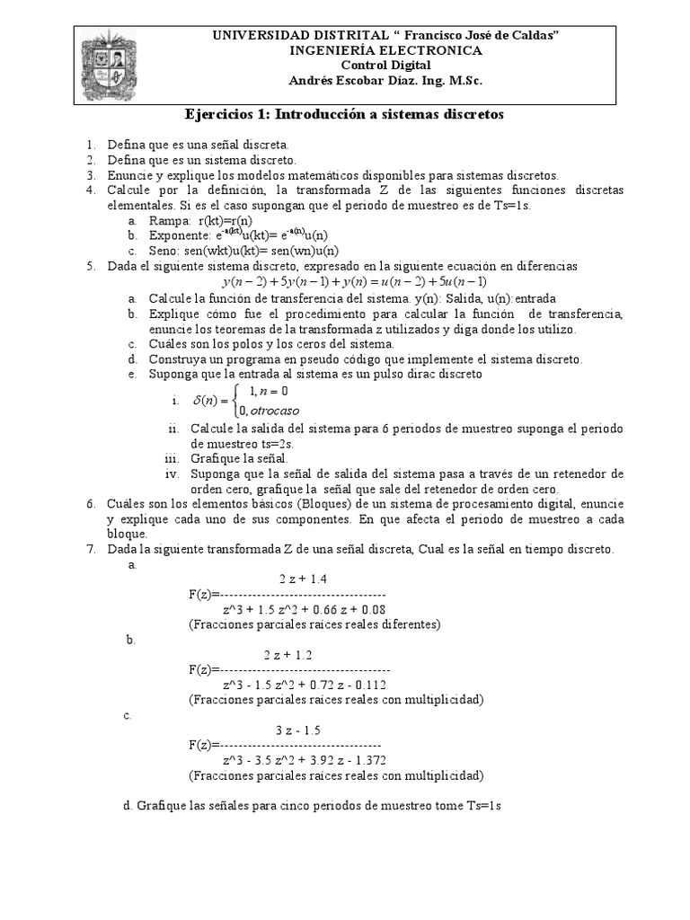 Ejercicios Control Digital Pdf Muestreo Procesamiento De Señal