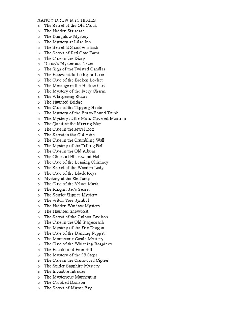 A List of Every Nancy Drew Book Published Nancy Drew Mystery Film