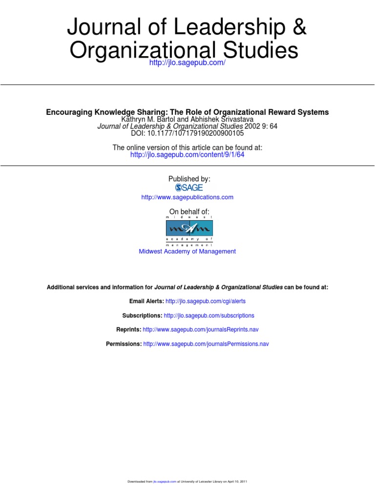 Encouraging Knowledge Sharing - The Role of Organizational Reward ...