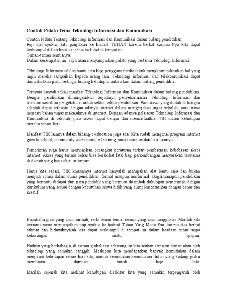 Contoh Pidato Tema Teknologi Informasi Dan Komunikasi