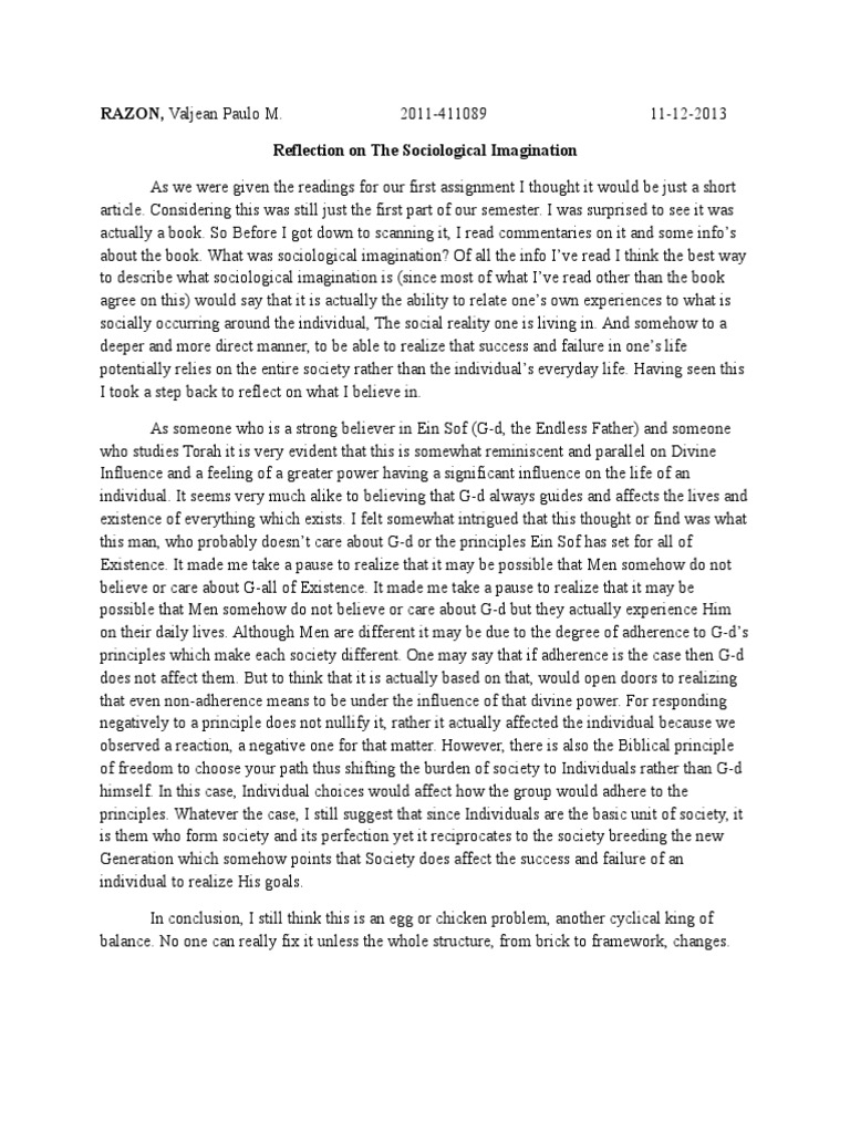 Sociology 101 reflection paper picture