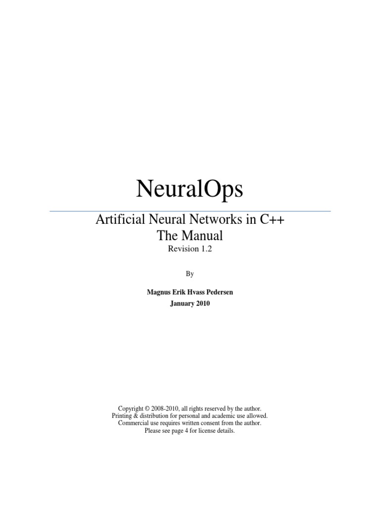 Neuralops Artificial Neural Networks in C++ The Manual PDF Mean