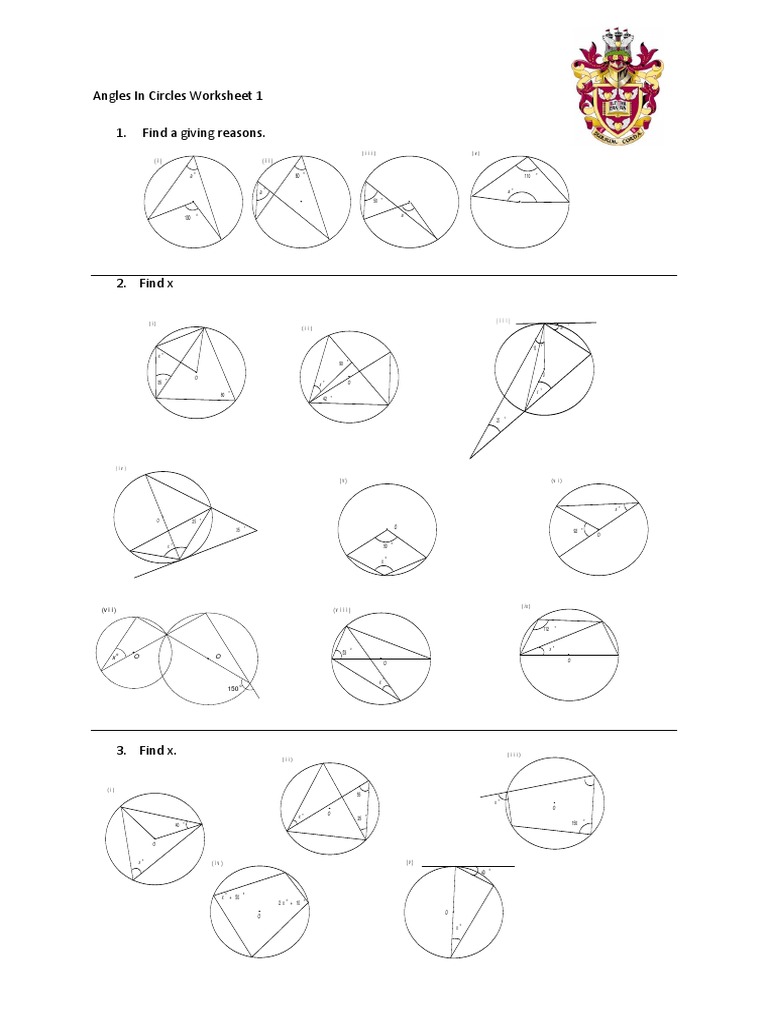Angles in Circles Worksheets and Solutions | PDF