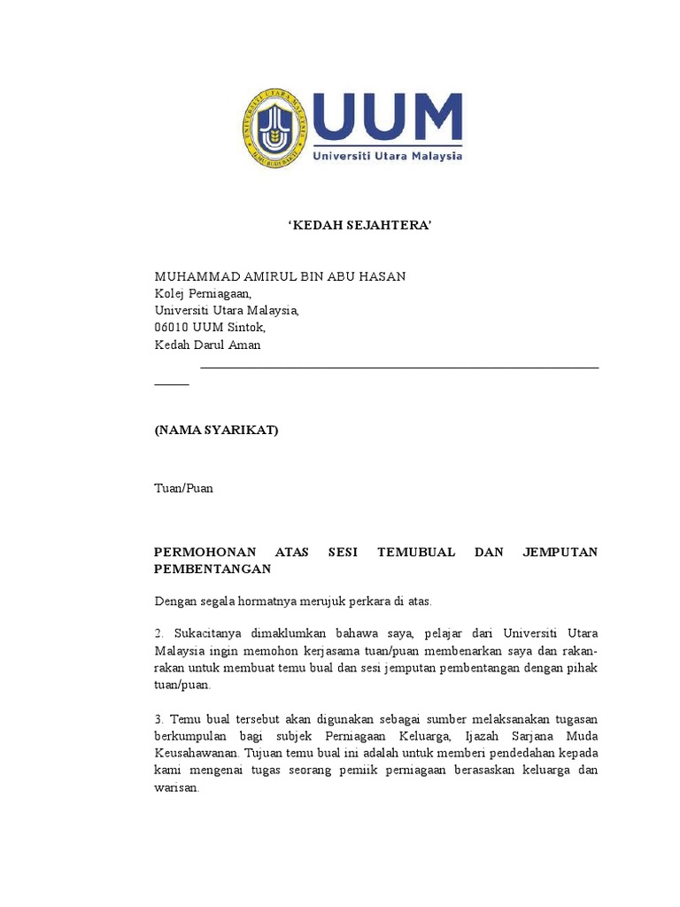 Contoh Surat Rasmi Untuk Email Untuk Urusan Rasmi