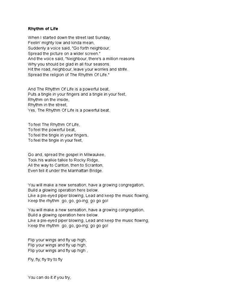 Rhythm Of Life Lyrics Pdf