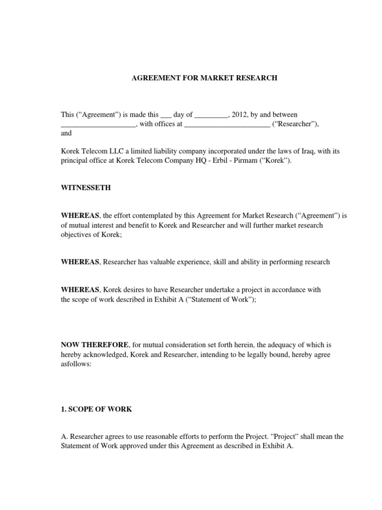 Market Research Agreement  PDF  Law Of Agency  Field Research With Regard To market research agreement template