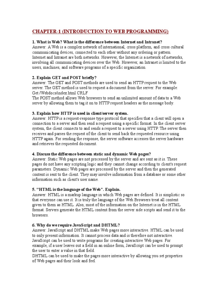Chapter-1 (Introduction To Web Programming) | PDF | Java Server Pages ...