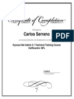 Carlos Serrano: Kyocera Net Admin 3.1 Technical Training Course Calificación: 90%