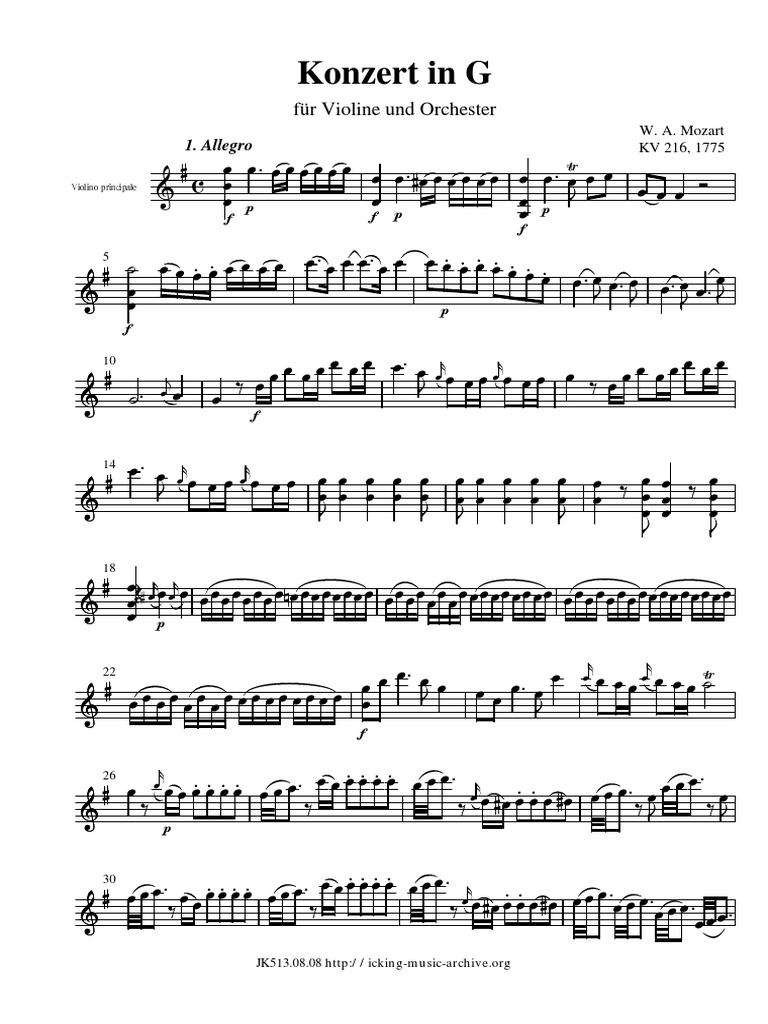 Mozart Violin Concerto in G Major Orchestral Music Compositions