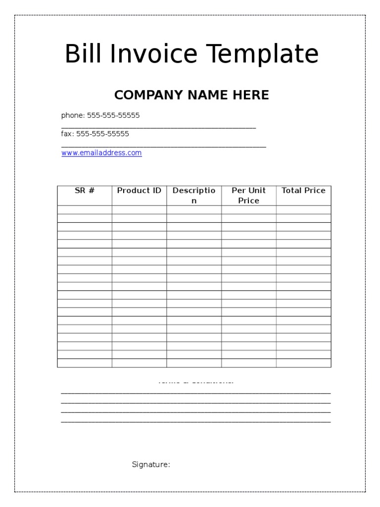 Bill Invoice Template: Company Name Here | PDF | Business