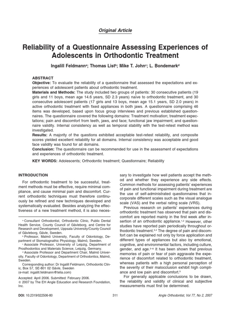 Orthodontic Treatment PDF Orthodontics Validity (Statistics)