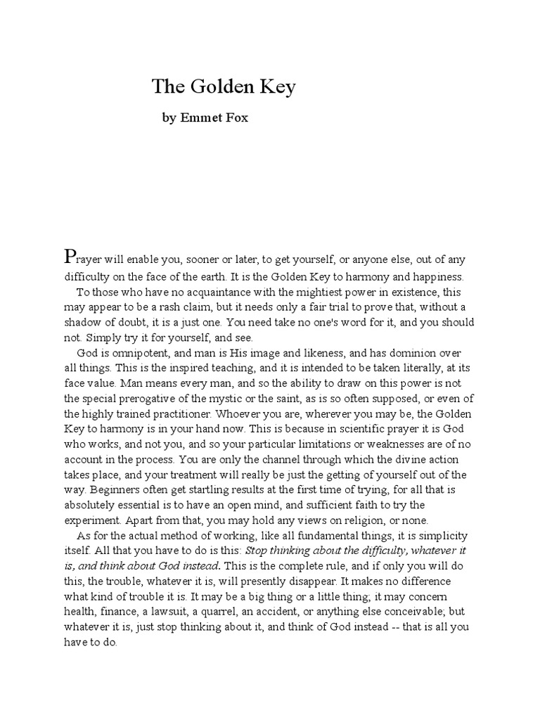 The Golden Key by Emmet Fox | PDF | Omnipotence | Prayer